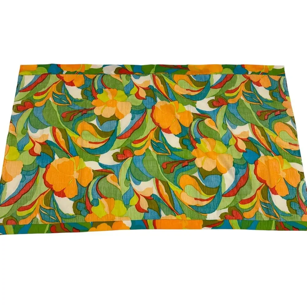 Colorful Floral Window Panels Set of 2 Orange Blue Green 27x40 Handmade Retro